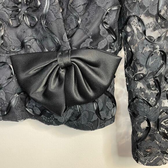 Vintage Patra Black Lace Ribbon Soutache Mesh Fitted Jacket Puff Shoulders Bow 6 - Picture 4 of 16